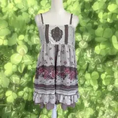 姫系 森ガール 00s 姫カジ チェックレースキャミワンピ フリル