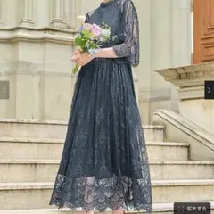 GIRL 総レース ロングワンピース ドレス ブルー XL パーティードレス