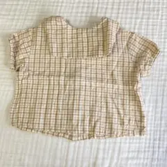 ★80★テータテート★ベージュ チェック 麻混半袖シャツ Tシャツ