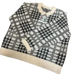 【新品未使用】千鳥格子柄 ニット プルオーバー アイボリー×グレー F
