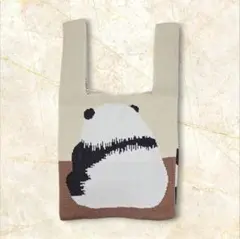 【新品未使用】パンダ ニットバッグ ハンドバッグ 手提げバッグ ミニトート