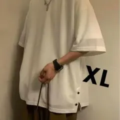 ゆったりシルエット×サイドボタン カジュアルTシャツ 半袖 クルーネック XL