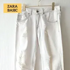 ザラベーシック クラッシュ デニム ジーンズ Z1975 レディース ホワイト