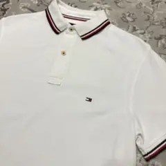 TOMMY HILFIGER ポロシャツ ホワイト ロゴ刺繍 襟デザイン L