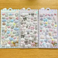 コットンパフィー　シール　３点セット　海の生き物　動物　ウサギ　リボン