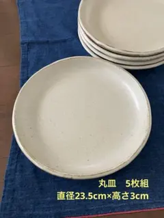 ベージュ陶器製 丸皿 5枚組 直径23.5×深さ3cm