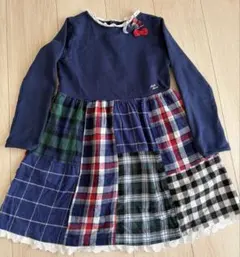 ミキハウス ネイビー チェック柄 ワンピース 長袖　130cm