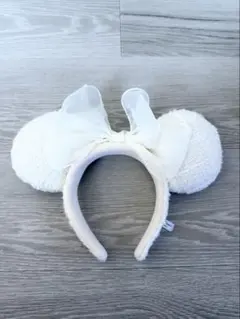 ディズニー ミニー カチューシャ 白 ツイード リボン