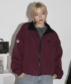 リバーシブルナイロンジャケット Lサイズ ワイン/ブラック
