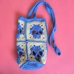コットン素材　ハンドメイド スカルモチーフ ショルダーペットボトルバッグ