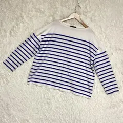 『Le minor』 ルミノア(L)白青 カットソー セミロング丈 ボートネック