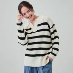 【SHOO・LA・RUE 】襟付きでこなれる 畦編みゆるニット
