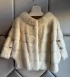 リアルミンクファー/MINKショートコートジャケットポンチョ　Lサイズアイボリー リアルミンクファー/MINKショートコートジャケットポンチョ L
