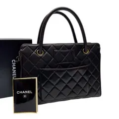 シャネル ラムスキン マトラッセ ハンド バッグ ココマーク 金具 レザー