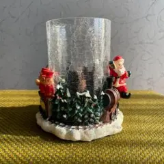 訳アリ）クリスマス ガラス キャンドルホルダー/小物入れ サンタ＆くま