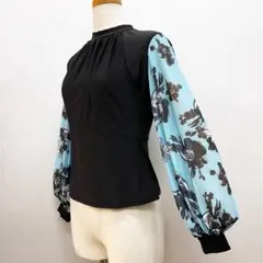 新品 社交ダンス ハイネックトップス 袖プリント サイズML