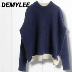 美品 DEMYLEE デミリー カシミヤクルーネックニット ネイビー