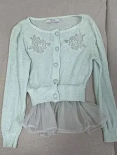 ミントグリーン 花柄刺繍 カーディガン