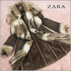 美品【ZARA BASIC】ゴージャスファー/ムートン コート/デザインボタン