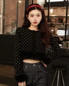 Darich ドットジャガードフェザーニットトップス BLK