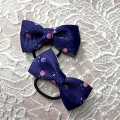 花柄リボンヘアゴム2個セット