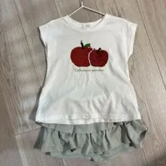 リンゴ　スパンコールTシャツ 110cm、スモークミント色のスカッツ　120cm