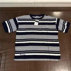 Championネイビー/ホワイト ストライプ 半袖Tシャツ L