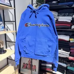 10s チャンピオン リバースウィーブ パーカー ビッグロゴ 日本L 青 頑丈