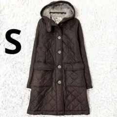 トラディショナルウェザーウェア キルティング ボア ロングコート 茶 S