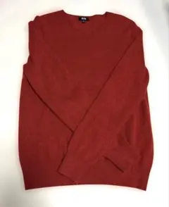 ユニクロ カシミヤ100% Vネックセーター メンズSサイズ 赤 レッド