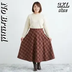 3XL【美品】チェックスカート 大きいサイズ 赤 膝丈 Aライン ゆったり