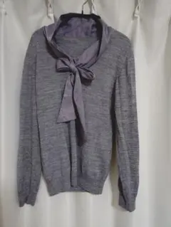 リボン付きグレー長袖ニット★ORIHICA★Lサイズ