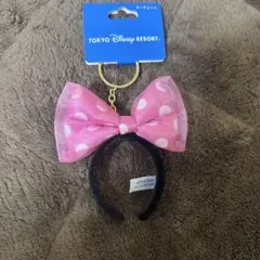 ディズニー ミニーキーチェーン カチューシャ ピンク リボン