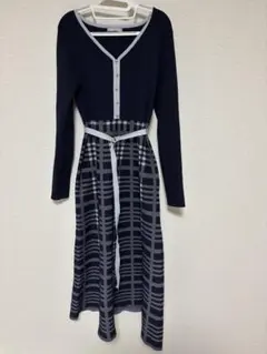 JILL by JILL STUART チェックニットワンピース ネイビー