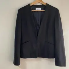 UNTITLED 洗えるウール混 薄手ノーカラージャケット ブラック Mサイズ