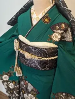 振袖フルセット 身丈163.5裄66.5 緑 金彩 正絹 逸品 成人式 前撮り