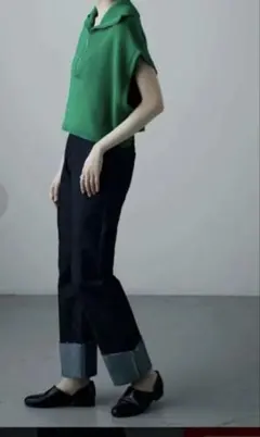 緑色　ハイネックニット　ベスト　大きいサイズ　ハーフジップ　着痩せ　ジレ XL