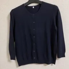 【無印良品 】クルーネックカーディガン 七分袖 紺 ネイビー 綿100% 薄手