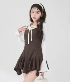 Darich レイヤードランダムヘムチェックミニワンピース　ブラウン