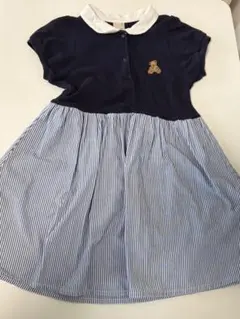 ネイビー ストライプ ワンピース 半袖　プティマイン