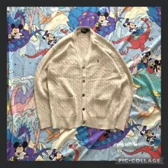 【人気】ラルフローレン　ケーブルニット　カーディガン　刺繍ロゴ　ベージュ　L