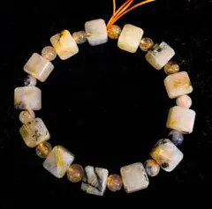 【ルチルクォーツタイチンヘマタイトキューブブレスレット】9mm内径16cm