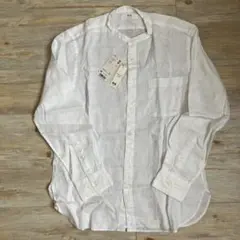 UNIQLO スタンドカラー長袖シャツ　白ホワイトプレミアムリネンリネン100%