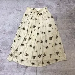 昭和レトロ 総柄 フレアスカート アート柄 アイボリー 日本製 森ガール 古着のサムネイル