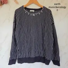 アースミュージックアンドエコロジー ニット F 長袖 ストライプ ビジュー 紺