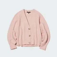 【M】UNIQLO スフレヤーンショートカーディガン ピンク