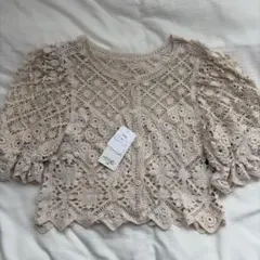 レース編み 2way パフスリーブ カーディガン