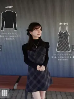 チェック柄リボンキャミミニワンピース［dk1340］ Sサイズ