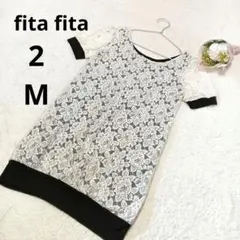 fita fita フィッタフィッタ 半袖チュニック 白×黒 花柄 トップス/2