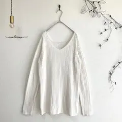 7J131【アズールバイマウジー】(M)Vネックニット 薄手 長袖 ホワイト